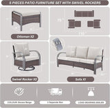 Belord 5-Piece Outdoor Patio Furniture Set All-Weather Wicker Couch with Swivel Rocker Outdoor Chairs and - Photo 2