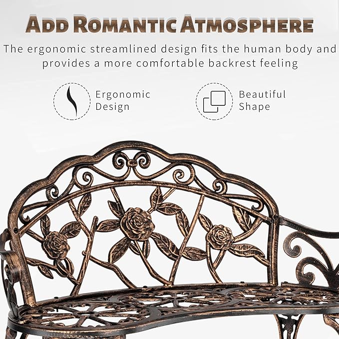 JOYBASE Outdoor Patio Bench - Cast Iron & Aluminum Garden Bench, Bronze Finish