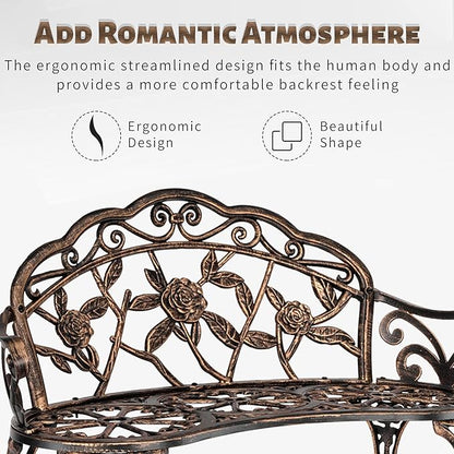 JOYBASE Outdoor Patio Bench - Cast Iron & Aluminum Garden Bench, Bronze Finish