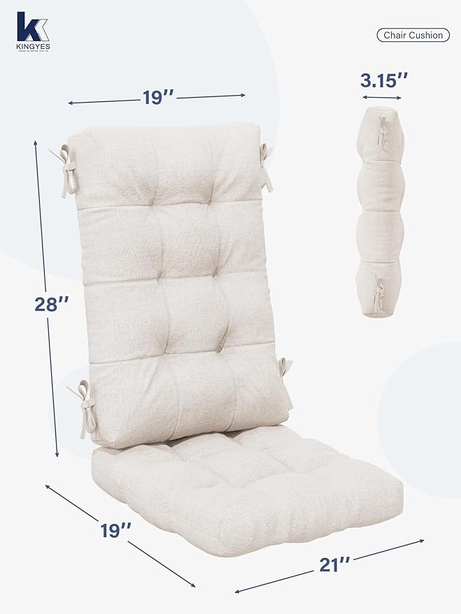 KINGYES Oversized Outdoor Rocking Chair with Cushion, All-Weather Patio Rocking Chairs, HDPE Porch Rocker for Adults, 350 lbs Capacity, Grey Chair with Beige Cushion