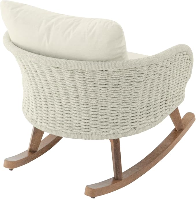 Outdoor Wooden Rocking Chair, Patio Rocking Chair with Soft Cushions & Wood Leg - Photo 7