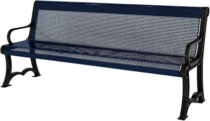 COATEDOUTDOORFURNITURE Heavy-Duty Outdoor Bench Thermoplastic Coated, Punched Steel, Commercial-Grade Garden Bench, Made in America (Portable with Back, 4 Ft, Textured Dark Blue)