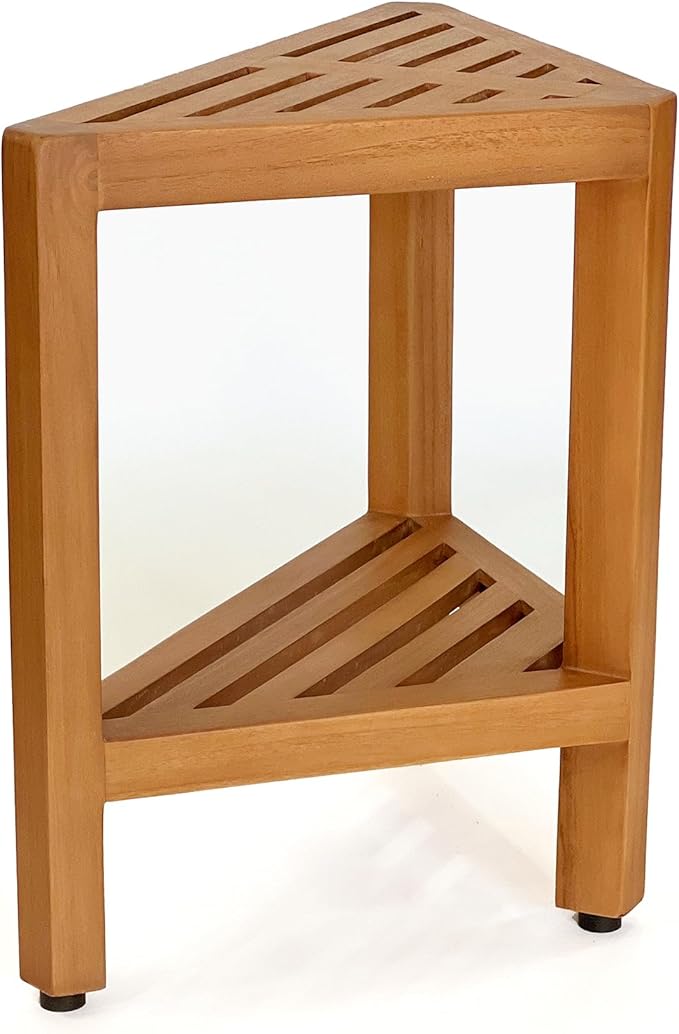 Asta Bora Solid Teak Indoor Outdoor Shower/Bath/Spa Corner Stool with Shelf, Fully Assembled, SpaTeak Collection, TB-009 - Photo 6