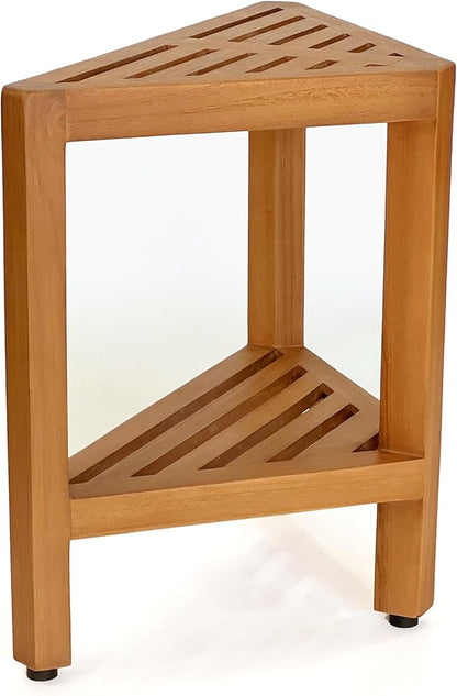 Asta Bora Solid Teak Indoor Outdoor Shower/Bath/Spa Corner Stool with Shelf, Fully Assembled, SpaTeak Collection, TB-009
