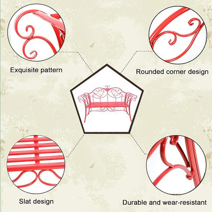 Elegant Green Metal Garden Bench, Outdoor Patio Seat with Exquisite Carvings for Lawn, Park, Yard - European Style Durable & Stylish Furniture