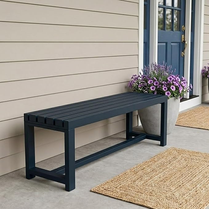 Backless Patio Bench Outdoor Metal Bench, 3.3ft 3.9ft 4.9ft 5.9ft Weatherproof Garden Benches 2-Person Outside Chair for Yard Porch Entryway Sturdy Steel Frame Furniture(Black,3.93ft)