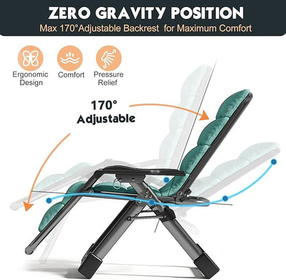 MOPHOTO Zero Gravity Chair, Outdoor Padded Lounge Chair with Side Table, Zero Gravity Recliner Chair, Outdoor Reclining Chair, Sturdy & Comfortable, Supports up to 440lbs