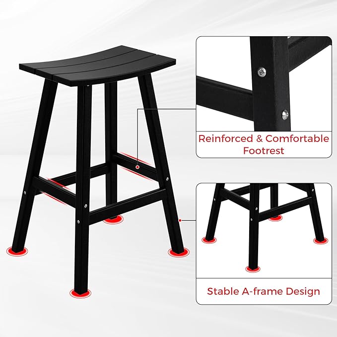 Costaelm All-Weather Bar Stools Set of 3, 29" Height Outdoor Bar Stools, Adirondack Poly Patio Bar Stool for Patio, Deck, Kitchen Counter and Garden, Black