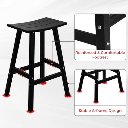 Costaelm All-Weather Bar Stools Set of 3, 29" Height Outdoor Bar Stools, Adirondack Poly Patio Bar Stool for Patio, Deck, Kitchen Counter and Garden, Black