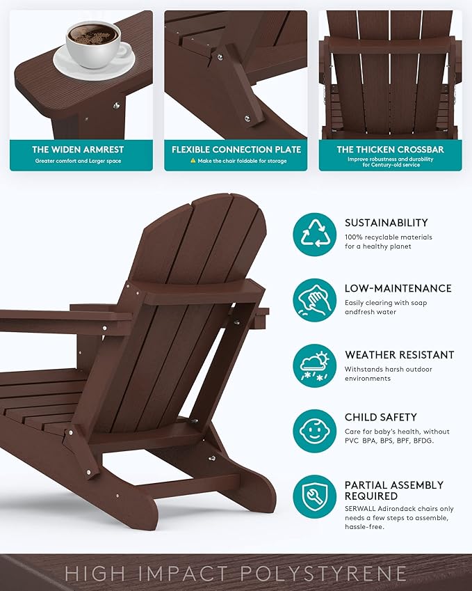 SERWALL Folding Adirondack Chair Set of 2 - Photo 6