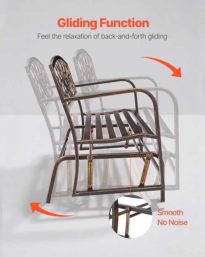 VEVOR Outdoor Bench, 50 inch, Carbon Steel Metal Frame with Cast Iron Backrest and Round Edge Armrests - Photo 5