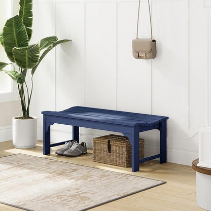 Costaelm Outdoor Benches Weatherproof, All Weather Resistant Park Bench Poly Lumber Backless Garden Bench Seat for Entryway Front Porch, Navy Blue