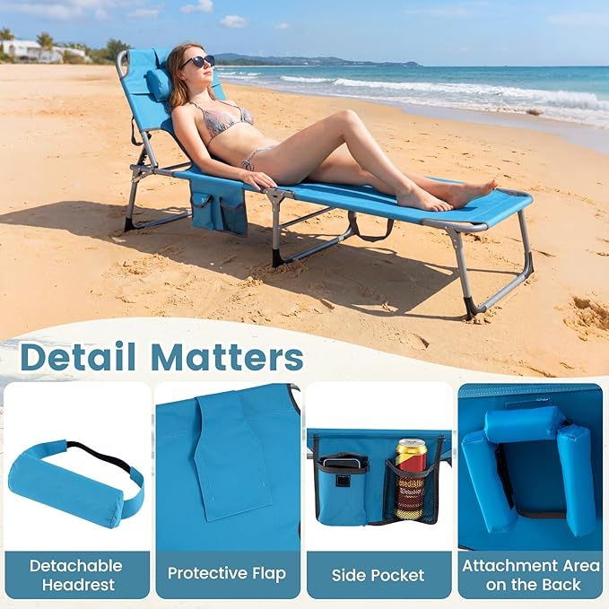 Giantex Face Down Tanning Chair, Folding Beach Lounge Chair w/ 4-Position Adjustable Backrest - Photo 7
