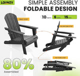 LOUNZY Folding Adirondack Chair with Cup Holder, HDPE All-Weather Folding Patio Chair - Photo 4
