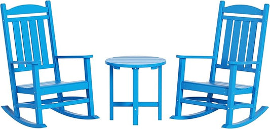 WestinTrends Malibu 3-Piece Set Outdoor/Patio Rocking Chairs with a Side Table (2 Seater), Pacific Blue