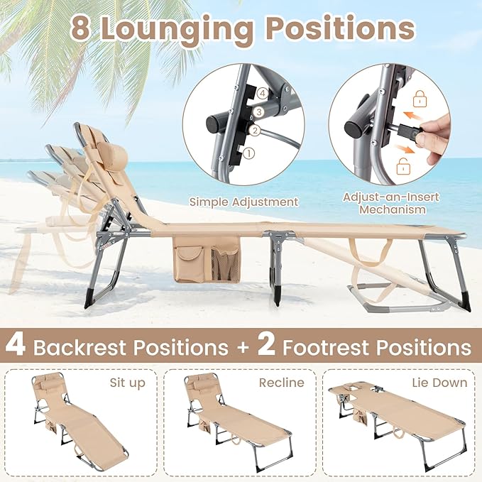 Giantex Face Down Tanning Chair, Folding Beach Lounge Chair w/ 4-Position Adjustable Backrest - Photo 5