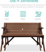Best Choice Products 2-in-1 Transforming Interchangeable Outdoor Wooden Picnic Table Garden Bench for Backyard, Porch - Photo 4