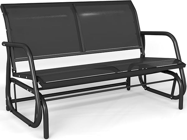 Patio Outdoor Glider Bench, High Backrest and Breathable Mesh Fabric, Yard Porch Loveseat, Outside Rocking Swing Chair - Photo 1