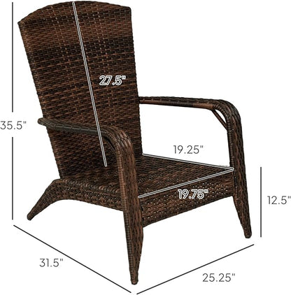 Outsunny Patio Wicker Adirondack Chair, Outdoor All-Weather Rattan Fire Pit Chair with Soft Cushions, Tall Curved Backrest and Comfortable Armrests for Deck or Garden, Mixed Brown/Cream White