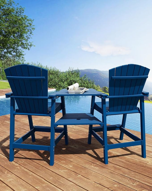 Tall Adirondack Chairs Set of 2, Heavy-Duty Patio Bar Chairs for Deck & Poolside (Dark Blue, 2-PC Bar Chair Set)