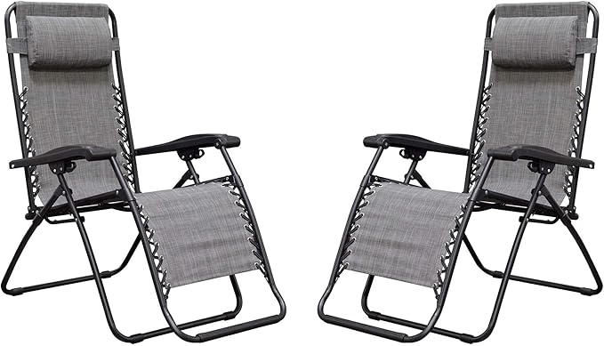 Caravan Canopy Infinity Zero Gravity Steel Frame Patio Deck Chair, Grey (Pair)