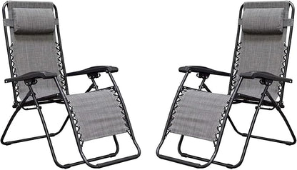 Caravan Canopy Infinity Zero Gravity Steel Frame Patio Deck Chair, Grey (Pair)