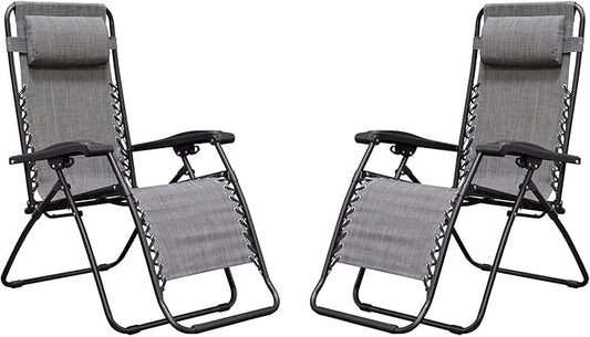 Caravan Canopy Infinity Zero Gravity Steel Frame Patio Deck Chair, Grey (Pair)