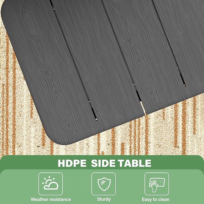 Patio Side Table, Small Rectangular HDPE Adirondack End Table for Outdoor Use in Pool, Garden, Lawn, Backyard,Grey