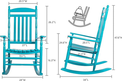 Set of 2 Outdoor Rocking Chairs, Outdoor Indoor Oversized Patio Rocker Chair Comfortable High Back Rocker for Garden, Lawn, Balcony, Backyard and Patio Porch Rocker, Load Bearing 330 lbs Blue