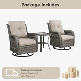 Belord 3 PCS Patio Furniture Set - Mixed Grey Wicker Swivel Rocking Chairs with Side Table, Furniture Set for Outdoor - Photo 7
