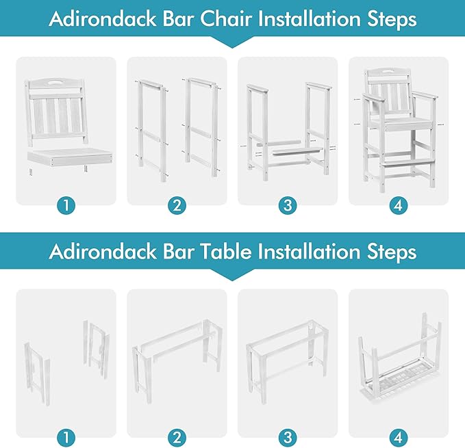 Ciokea 3 Pcs Outdoor Bar Height Table Set, 60" Extra Long Rectangle High Top Table and 2 Oversized Adirondack Chairs Set - Photo 9