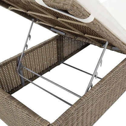 PE Rattan Sunlounger 77.9"x23.6" Outdoor Chaise Lounge with Adjustable Backrest, Removable Cushion, Powder-Coated Steel Frame, Brown & Cream for Poolside Patio Garden