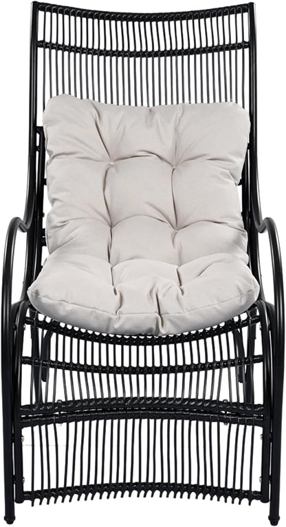 Christopher Knight Home Hanley Patio Wicker Lounge Chair with Ottoman Footrest+Coffee Table, 3-Piece Outdoor Furniture Set for Porch/Balcony/Deck/Backyard, Metal Frame and Soft Cushions, Beige+Black