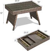 RELAX4LIFE Patio Rattan Side Table - Folding Coffee Table with Premium Brown PE Wicker & High-Duty Steel Frame - Photo 2