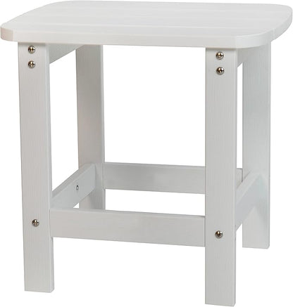 Flash Furniture Set of 2 Savannah Adirondack Rocking Chairs - Commercial Grade All-Weather White Poly Resin Wood - Matching Side Table