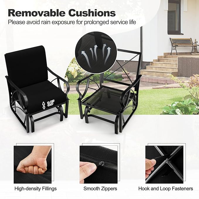 Tangkula Outdoor Patio Glider, Metal Framed Gliding Chair with Cushion - Photo 6