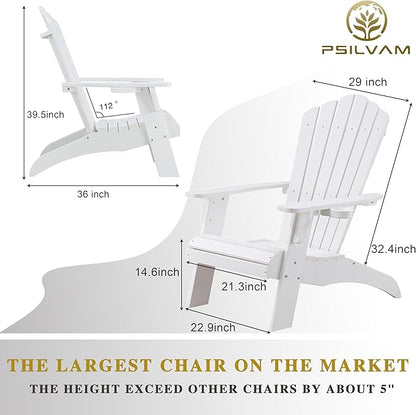 Psilvam Adirondack Chair, Oversized Poly Lumber Fire Pit Chair with Cup Holder, 350Lbs Support Patio Chairs for Garden, Weather Resistant Outdoors Seating, Relaxing Gift for Father & Mother (White)