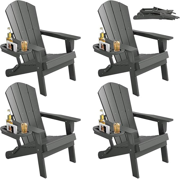 FOOWIN Folding Adirondack Chair Set of 4, HDPE Adirondack Chairs with Cup Holder - Photo 1