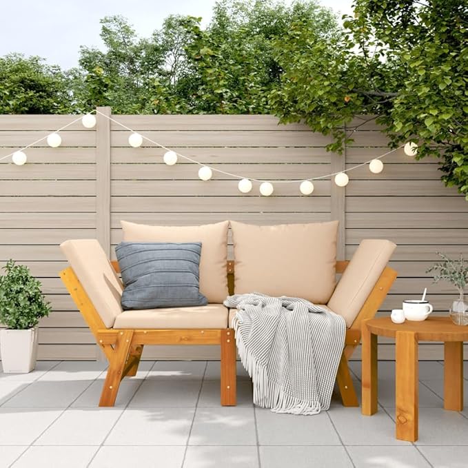 2-Seater Garden Bench with Beige Cushions - Photo 1