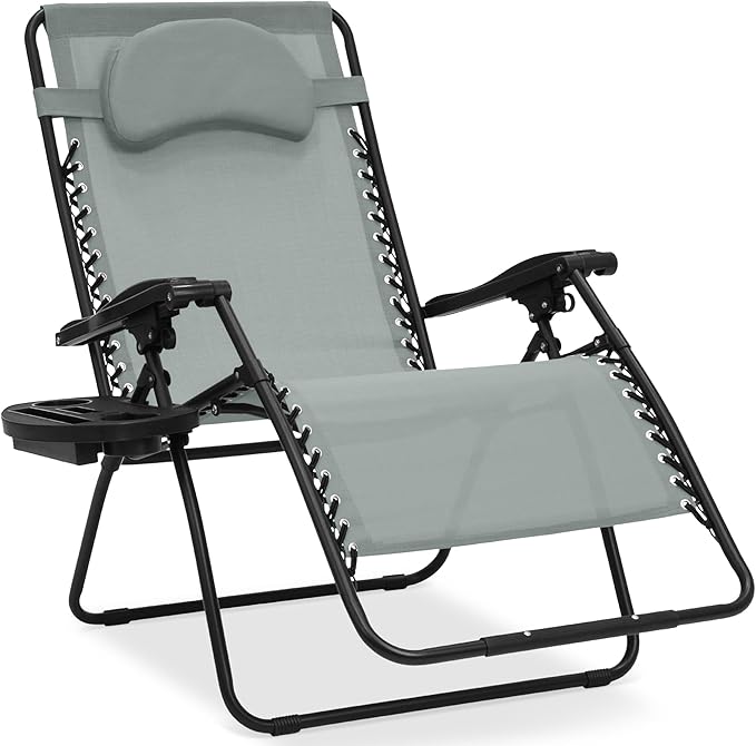 Best Choice Products Oversized Zero Gravity Chair, Folding Outdoor Patio Lounge Recliner w/Cup Holder Accessory Tray, Pillow - Stardew