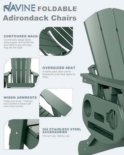 Adirondack Chair Set of 6, HDPE Folding Adirondack Chair with Multifunctional Cup Holder, Weather Resistant Fire Pit Chair for porches, patios, poolsides, Decks.