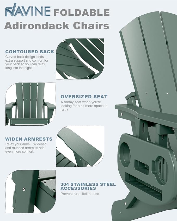 Adirondack Chair Set of 4, HDPE Folding Adirondack Chair with Multifunctional Cup Holder - Photo 4