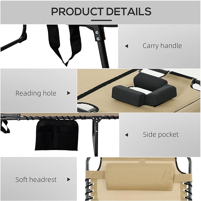 Folding Chaise Lounge Chair,5-Level Adjustable Reclining Back with Reading Face Hole, Outdoor Sun Tanning Chair for - Photo 5