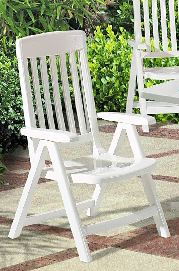 KETTLER Sieger White Resin Lawn Chair, Premium German Made Folding Armchair, Outdoor Patio Furniture 4-Position Folding Chair