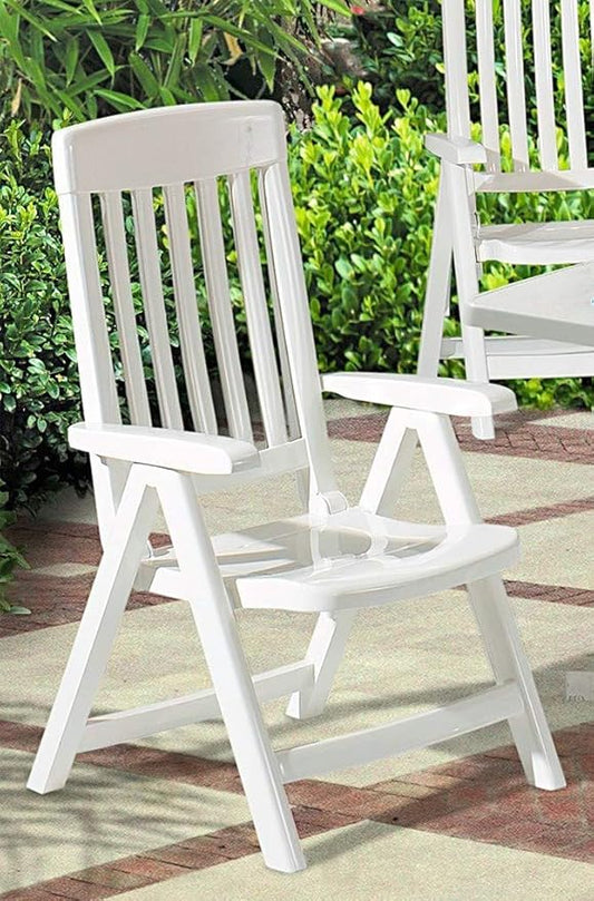 KETTLER Sieger White Resin Lawn Chair, Premium German Made Folding Armchair, Outdoor Patio Furniture 4-Position Folding Chair