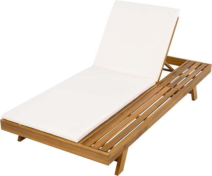 Merax Acacia Wood Chaise Lounge Chair Outdoor Set of 2, Patio Recliner with 4 Position Adjustable Backrest and 1.57" Thick Double-fold Cushion