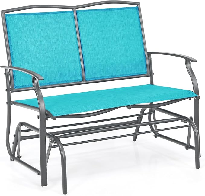 Giantex Outdoor Glider Bench, Patio Glider Bench for Outside, Steel Frame, 400 Lbs Capacity, Ergonomic Swing Rocking Chair Loveseat, 2-Person Porch Swing Rocker for Backyard, Lawn, Balcony, Turquoise