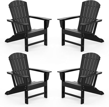 IVY&LANE Adirondack Chairs Set of 4 | HDPE Plastic | Outdoor Fire Pit Chairs | Oversized | All-Weather | Black | for Outside Deck Backyard Patio Poolside Porch Lawn