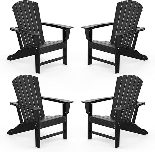 IVY&LANE Adirondack Chairs Set of 4 | HDPE Plastic | Outdoor Fire Pit Chairs | Oversized | All-Weather | Black | for Outside Deck Backyard Patio Poolside Porch Lawn