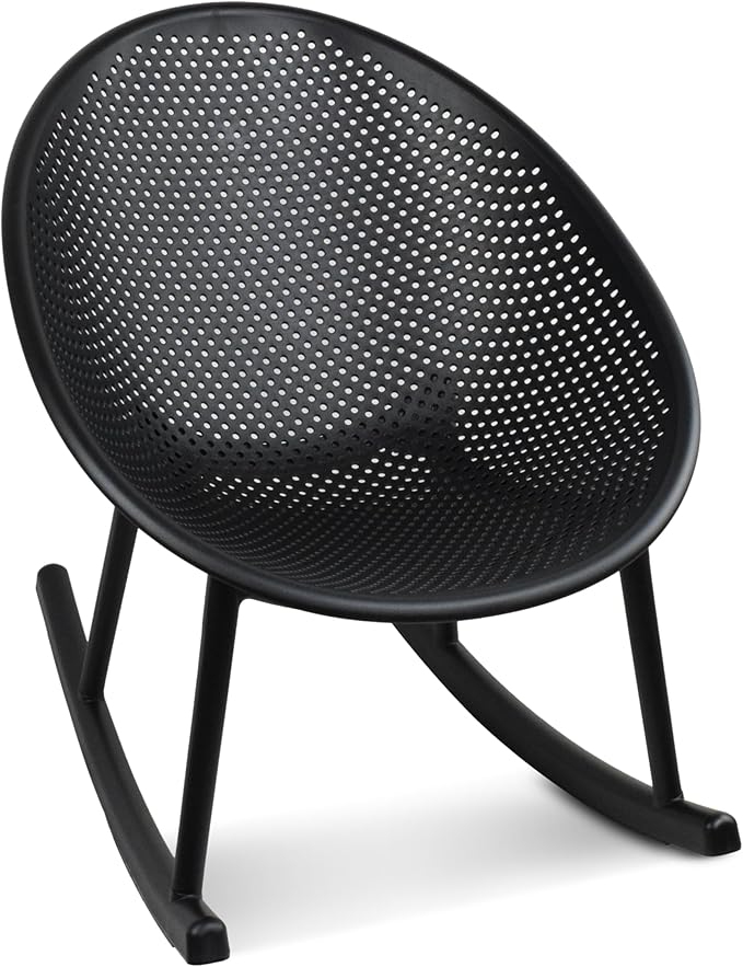 2xhome Set of 2 Patio Rocking Chairs | Oval Egg Shaped Lounge Rocker | All Weather Plastic | Modern Accent Side Chair for Indoor or Outdoor Use, Black